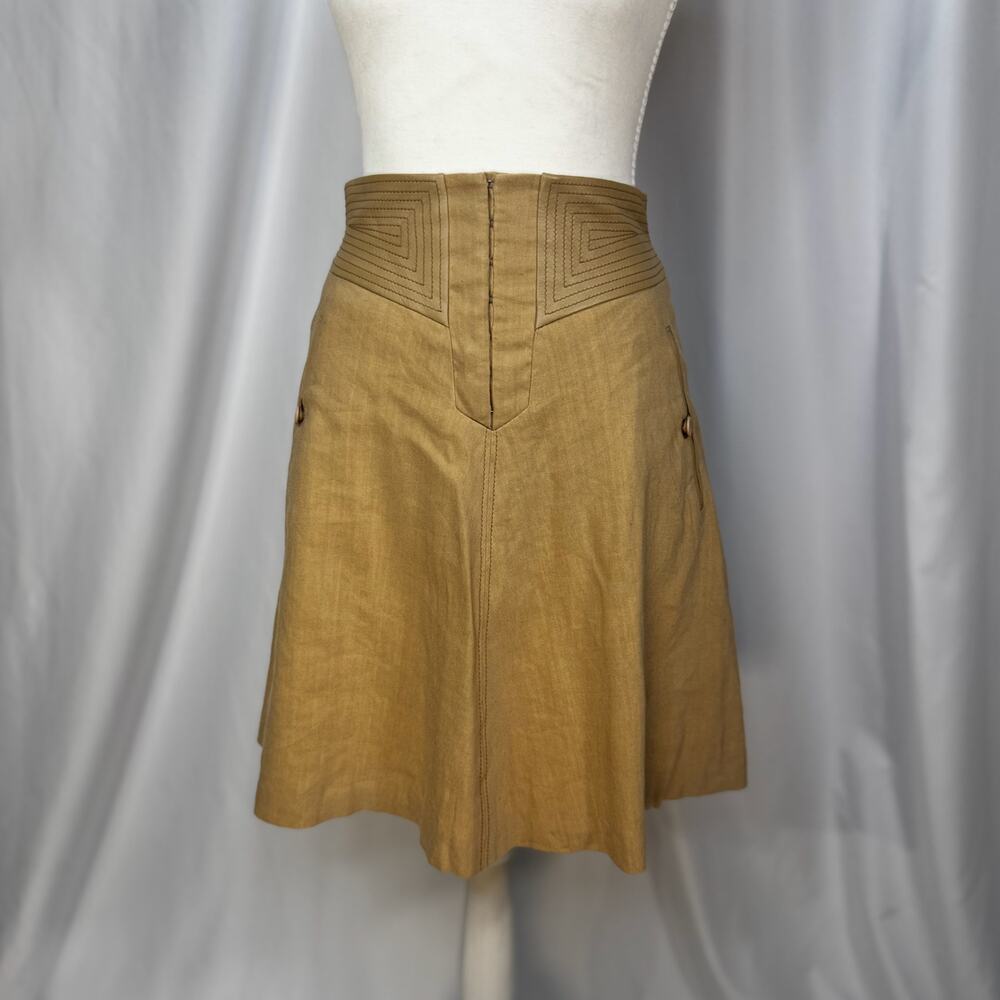 Rebecca Taylor Mini Skirt Sz 2 Sand Linen Lamb Leather Trim Geometric A-Line NWT - Picture 12 of 16
